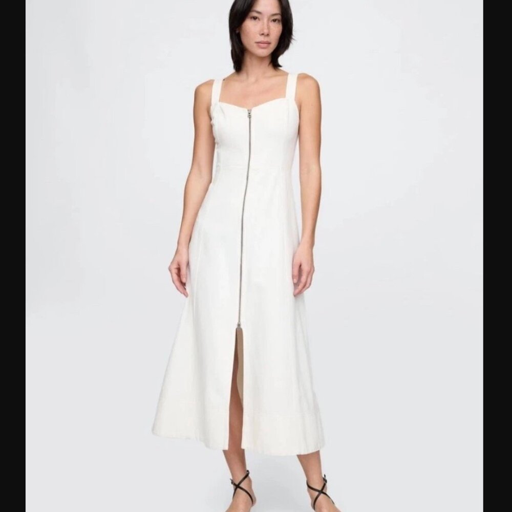 Gap UltraSoft Denim Maxi Dress - White zip-up denim - Picture 2 of 5